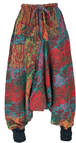 GURU SHOP Flauschige Haremshose, Pluderhose, Pumphose, Aladinhose, Damen, Rot/bunt, Synthetisch, Size:40 von GURU SHOP