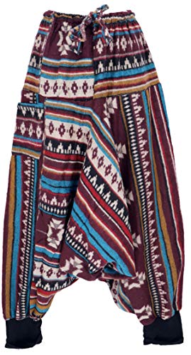 GURU SHOP Flauschige Paisley Haremshose, Pluderhose, Pumphose, Aladinhose, Damen, Bordeauxrot/Inka, Synthetisch, Size:40 von GURU SHOP