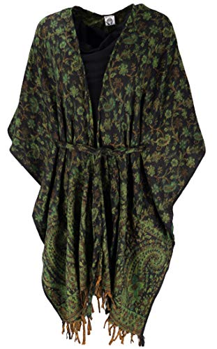 GURU SHOP Flauschiger Kimono Mantel, Kimonokleid, Kaftan, Poncho, Damen, Grün/schwarz, Synthetisch, Size:40 von GURU SHOP