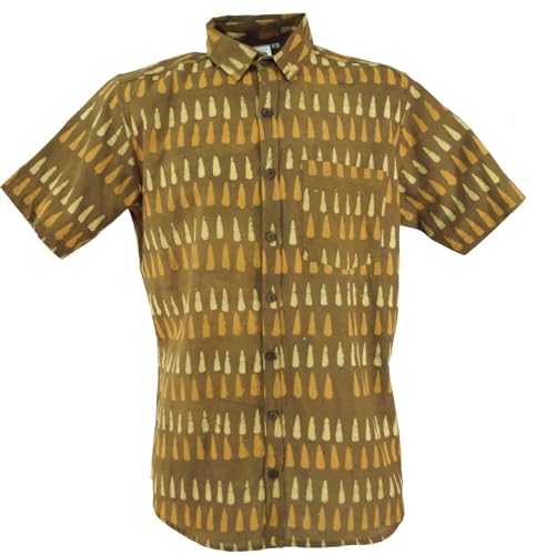 GURU SHOP Freizeithemd, Goa Hippie Hemd, Kurzarm Herrenhemd mit Afrikanischem Druck - Curry, Baumwolle, Size:S GURU SHOP Freizeithemd, Goa Hippie Hemd, Kurzarm Herrenhemd mit Afrikanischem Druck - Curry, Baumwolle, Size:S von GURU SHOP
