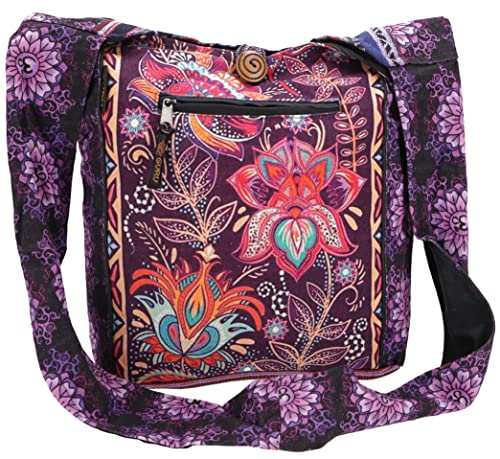 GURU SHOP Geräumiger Schulterbeutel mit Psychodelischem Druck, Hippie Tasche - Lotus, Herren/Damen, Violett, Baumwolle, Size:One Size, 34x37x30 cm, Alternative Umhängetasche, Handtasche aus Stoff von GURU SHOP