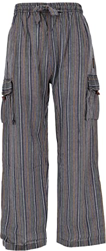 GURU SHOP Gestreifte Yogahose, Unisex Baumwoll-Goa-Hose, Blaugrau, Baumwolle, Size:M (48) von GURU SHOP