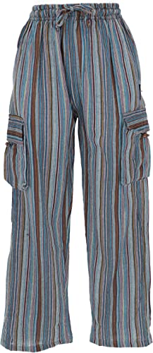 GURU SHOP Gestreifte Yogahose, Unisex Baumwoll-Goa-Hose, Petrol/grau, Baumwolle, Size:S (46) von GURU SHOP