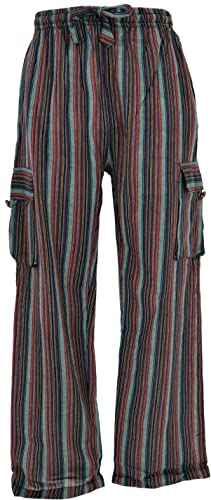 GURU SHOP Gestreifte Yogahose, Unisex Baumwoll-Goa-Hose, Petrol/rot, Baumwolle, Size:L (50) von GURU SHOP