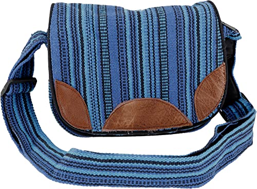 GURU SHOP Gewebte Ethno Schultertasche, Kleine Nepaltasche - Blau, Herren/Damen, Baumwolle, Size:One Size, 20x23x6 cm, Alternative Umhängetasche, Handtasche aus Stoff von GURU SHOP