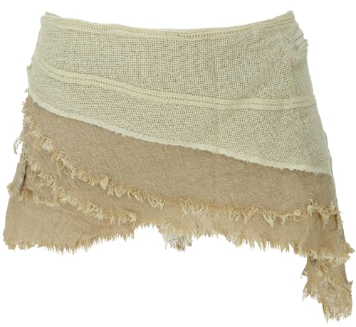 GURU SHOP Goa Cacheur in Natürlichem Look, Minirock, Wickelrock Gürtel - Beige, Damen, Baumwolle, Size:L von GURU SHOP