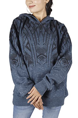 GURU SHOP Goa Festival Hoody mit Tribal Print, Kapuzenpulli, Sweatshirt, Blau, Baumwolle, Size:M (38) von GURU SHOP