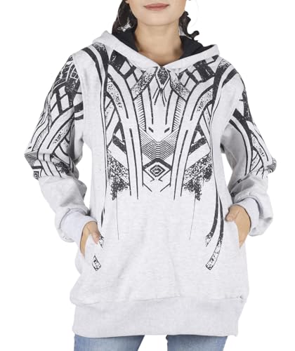 GURU SHOP Goa Festival Hoody mit Tribal Print, Kapuzenpulli, Sweatshirt - Grau, Damen, Baumwolle, Size:S von GURU SHOP