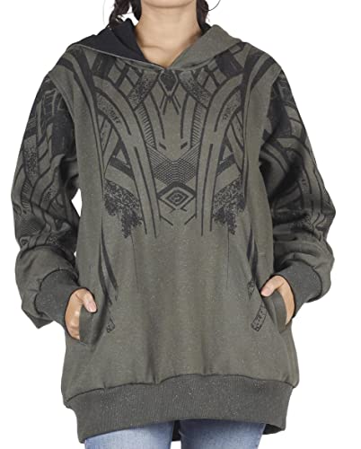 GURU SHOP Goa Festival Hoody mit Tribal Print, Kapuzenpulli, Sweatshirt, Olivgrün, Baumwolle, Size:M (38) von GURU SHOP