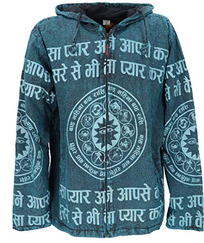 GURU SHOP Goa Jacke, Ethno Hoody mit Mantra Druck, Petrol, Baumwolle, Size:S von GURU SHOP