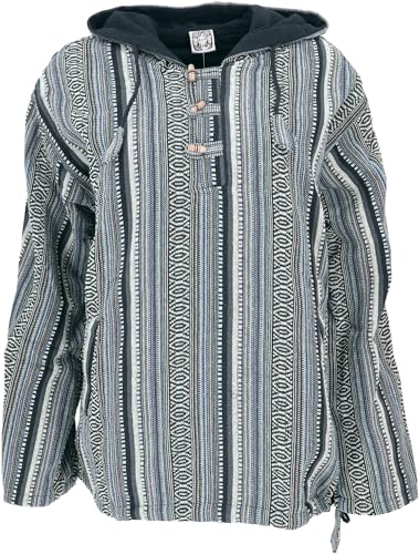 GURU SHOP Goa Kapuzenshirt, Baja Hoodie, Boho Style Kapuzenpullover - Taubenblau, Herren, Baumwolle, Size:L von GURU SHOP