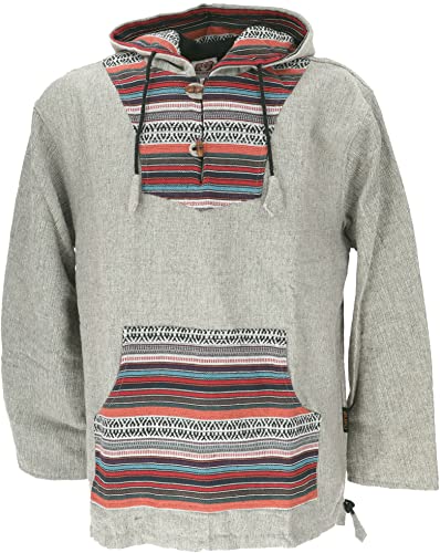 GURU SHOP Goa Kapuzenshirt, Baja Hoody, Grau/bunt, Baumwolle, Size:S von GURU SHOP