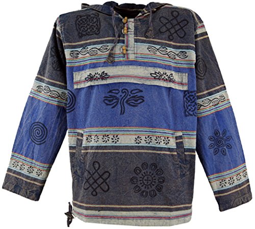 GURU SHOP Goa Kapuzenshirt, Baja Hoody Nepalhoodie, Blau, Baumwolle, Size:L von GURU SHOP