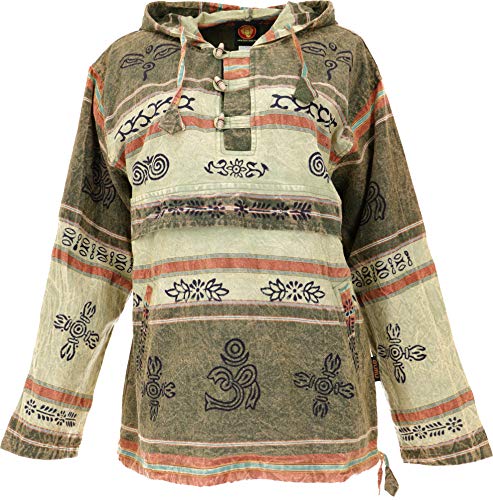 GURU SHOP Goa Kapuzenshirt, Baja Hoody Nepalhoodie, Helles Olivgrün, Baumwolle, Size:M von GURU SHOP