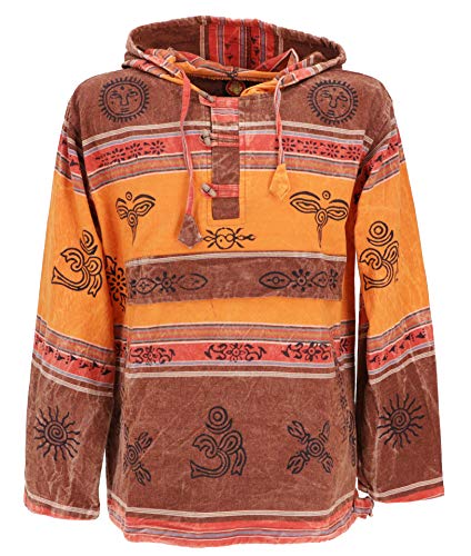 GURU SHOP Goa Kapuzenshirt, Baja Hoody Nepalhoodie, Rostorange, Baumwolle, Size:L von GURU SHOP