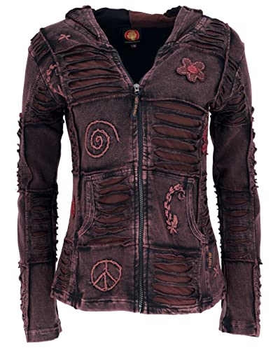 GURU SHOP Goa Patchwork Jacke, Kapuzenjacke, Dunkelbraun, Baumwolle, Size:M (40) von GURU SHOP