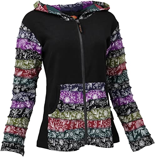 GURU SHOP Goa Patchwork Jacke, Schwarz, Baumwolle, Size:S/M (36) von GURU SHOP