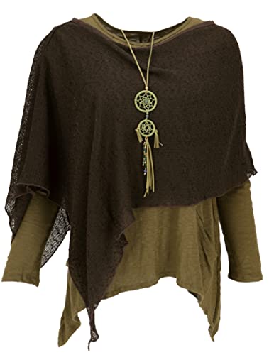 GURU SHOP Goa Poncho, Sommerponcho, Festival Poncho, Pixi Poncho, Damen, Dunkelbraun, Baumwolle, Size:40 von GURU SHOP