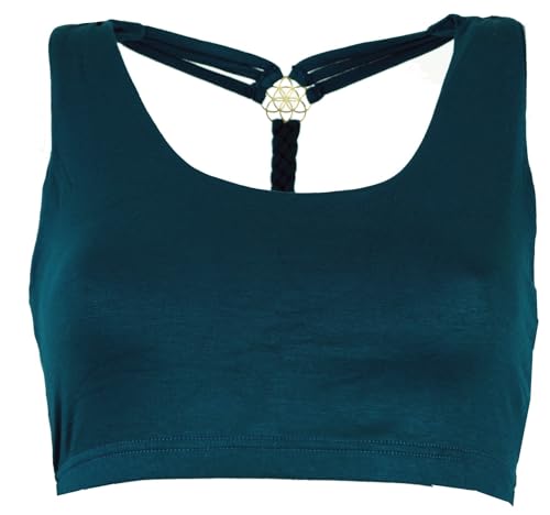 GURU SHOP Goa Psytrance Bikini Top, Boho Top, Pixi Yoga Top - Petrol, Damen, Synthetisch, Size:L von GURU SHOP