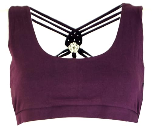 GURU SHOP Goa Psytrance Bikini Top, Boho Top, Pixi Yoga Top - Plum, Damen, Baumwolle, Size:S von GURU SHOP