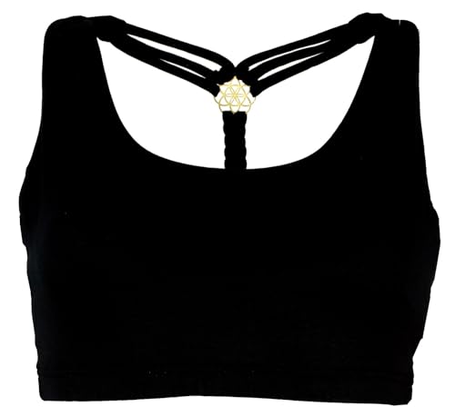 GURU SHOP Goa Psytrance Bikini Top, Boho Top, Pixi Yoga Top - Schwarz, Damen, Synthetisch, Size:S von GURU SHOP