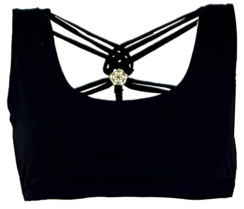 GURU SHOP Goa Psytrance Bikini Top, Top, Pixi Yoga Top, Schwarz, Baumwolle, Size:L (40) von GURU SHOP