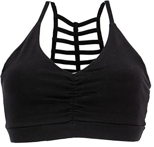 GURU SHOP Goa Psytrance Bikini Top, Top, Pixi Yoga Top, Schwarz, Baumwolle, Size:S (36) von GURU SHOP