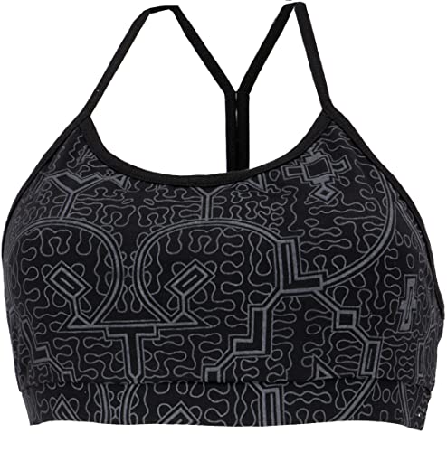 GURU SHOP Goa Psytrance Bikini Top, Top, Yoga Bra - Schwarz/grau, Baumwolle, Size:L (40) von GURU SHOP