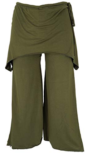 GURU SHOP Goa Psytrance Hose, 3/4 Sommerhose, Yogahose, Festivalhose, Schlaghose, Olive, Synthetisch, Size:M/L (40) von GURU SHOP