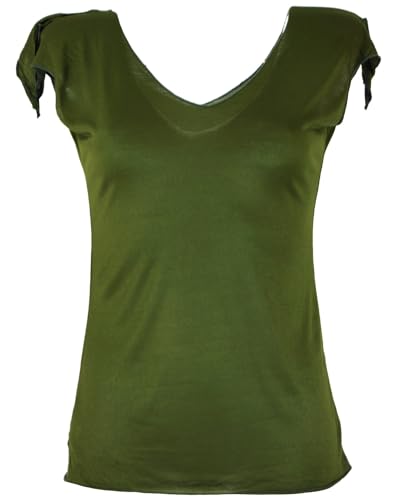 GURU SHOP Goa Psytrance Pixi Shirt - Olive, Damen, Synthetisch, Size:S/M von GURU SHOP