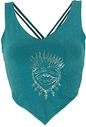 GURU SHOP Goa Psytrance String Top, Yogatop, Tanztop, Petrol, Baumwolle, Size:M (38) von GURU SHOP