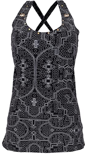 GURU SHOP Goa Psytrance Top, Festivaltop mit Nieten - Schwarz/grau, Baumwolle, Size:L (40) von GURU SHOP