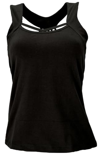 GURU SHOP Goa Psytrance Top, Pixi Top, Yoga Top - Schwarz, Damen, Baumwolle, Size:L von GURU SHOP