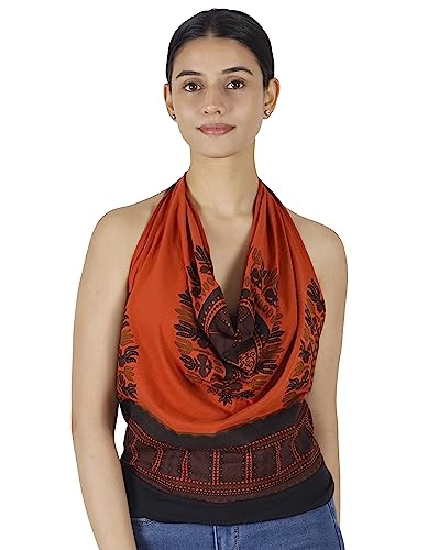 GURU SHOP Goa Top, Dashiki Psytrance Neckholder Top, Rostorange, Baumwolle, Size:M/L (38/40) von GURU SHOP