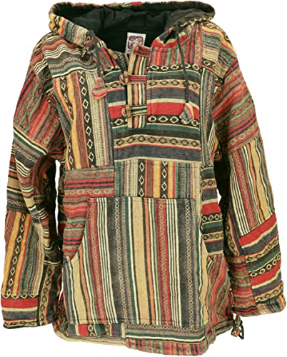 GURU SHOP Goa Unisex Kapuzenshirt, Stonewash Patchwork Baja Hoody, Mustard, Baumwolle, Size:M von GURU SHOP