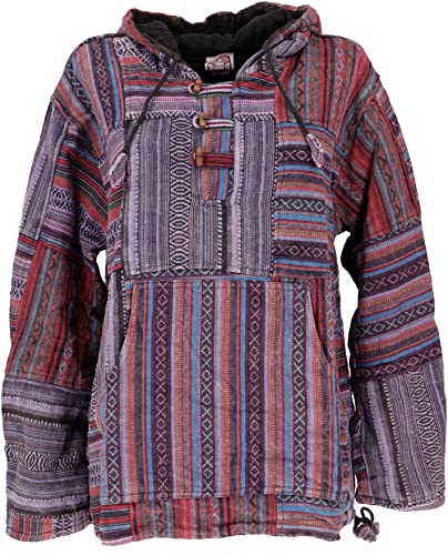 GURU SHOP Goa Unisex Kapuzenshirt, Stonewash Patchwork Baja Hoody, Violett, Baumwolle, Size:L von GURU SHOP