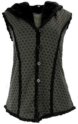 GURU SHOP Goa Weste mit Weiter, Flauschiger Kapuze `Flower of Life`, Olive, Baumwolle, Size:L (40) von GURU SHOP