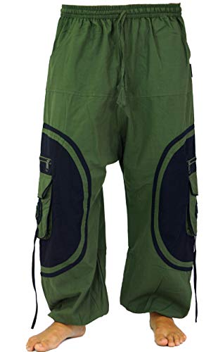 GURU SHOP Goahose, Herren Yoga Hose, Bequeme Freizeithose, Olive/schwarz, Baumwolle, Size:L/XL (54) von GURU SHOP