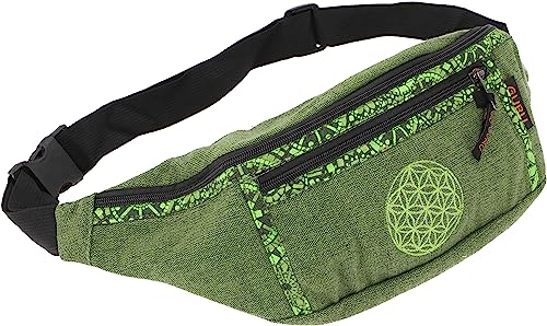 GURU SHOP Große Bestickte Stoff Gürteltasche, Crossbody Bag, Hüfttasche, Schultertasche - Grün, Herren/Damen, Baumwolle, Size:One Size, 15x35x5 cm, Festival- Bauchtasche Hippie von GURU SHOP