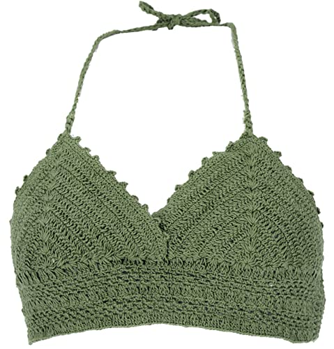 GURU SHOP Häkeltop, Bikinitop, Strandtop, Hippie Bra, Damen, Grün, Baumwolle, Size:36 von GURU SHOP