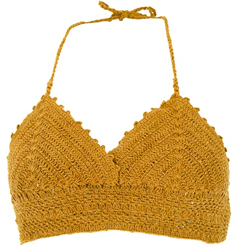 GURU SHOP Häkeltop, Bikinitop, Strandtop, Hippie Bra, Damen, Mustard, Baumwolle, Size:36 von GURU SHOP