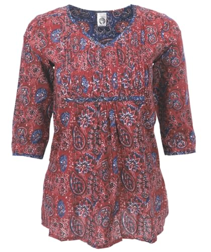 GURU SHOP Handbedruckte Bohobluse, Luftige Baumwollbluse - Rostrot, Damen, Baumwolle, Size:S von GURU SHOP