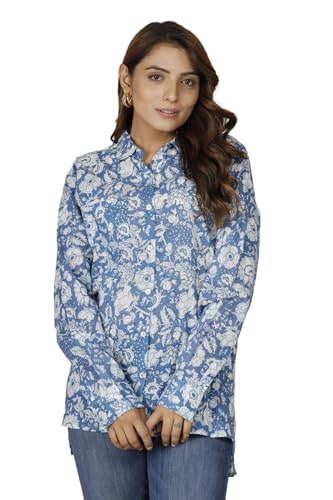 GURU SHOP Handbedrucktes Boho Langarmhemd, Luftiges Unisex Hemd - Hellblau, Damen, Baumwolle, Size:XL GURU SHOP Handbedrucktes Boho Langarmhemd, Luftiges Unisex Hemd - Hellblau, Damen, Baumwolle, Size:XL von GURU SHOP