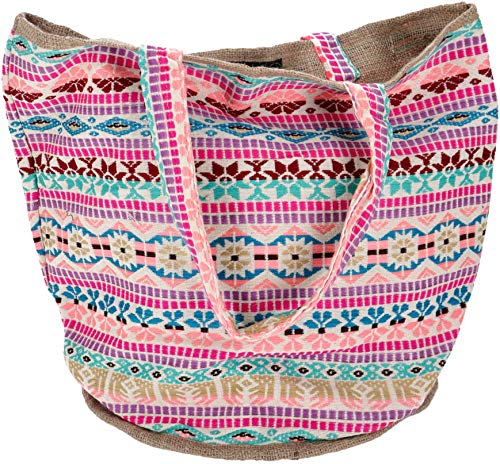 GURU SHOP Handgefertigte Boho Shopper Tragetasche, Strandtasche, Einkaufstasche - Pink/bunt, Herren/Damen, Rosa, Baumwolle, Size:One Size, 40x45x30 cm, Bunter Stoffbeutel von GURU SHOP