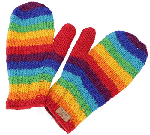 GURU SHOP Handgestrickte Fausthandschuhe, Wollhandschuhe, Handschuhe, Fauster, Herren/Damen, Rainbow, Wolle, Size:One Size von GURU SHOP