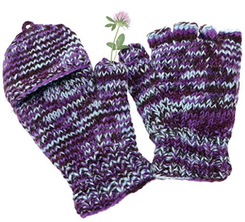 GURU SHOP Handgestrickte Handschuhe, Klapphandschuhe Nepal, Wollhandschuhe, Herren/Damen, Violett/hellblau, Wolle, Size:One Size von GURU SHOP