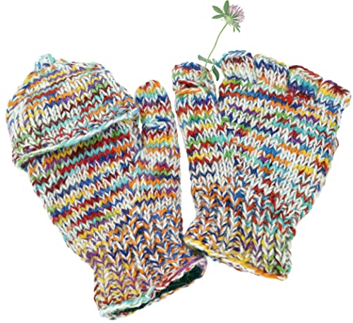 GURU SHOP Handgestrickte Handschuhe, Klapphandschuhe Nepal, Wollhandschuhe - Multi/hell, Herren/Damen, Mehrfarbig, Wolle, Size:One Size von GURU SHOP