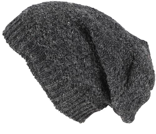 GURU SHOP Handgestrickte Lange Beanie Mütze, Gefütterte Wollmütze, Herren/Damen, Anthrazit, Wolle, Size:One Size von GURU SHOP