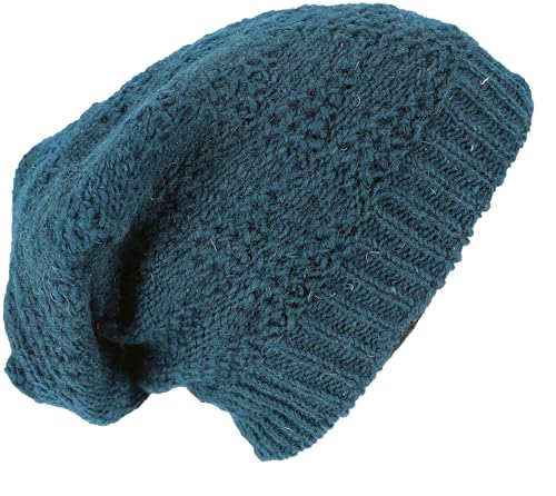 GURU SHOP Handgestrickte Beanie Mütze, Gefütterte Wollmütze, Herren/Damen, Petrolblau, Wolle, Size:One Size von GURU SHOP