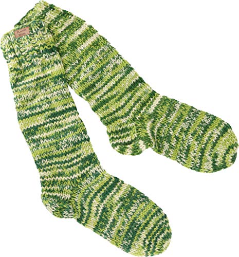 GURU SHOP Handgestrickte Schafwollsocken, Haussocken, Nepal Socken, Grün, Wolle, Size:M (39-41) von GURU SHOP